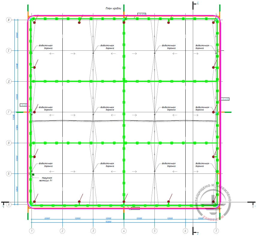 Расположение элементов молниезащиты и заземления на мебельной фабрике