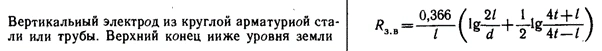 Сопротивление растеканию тока вертикального заземлителя - справочник Барыбина