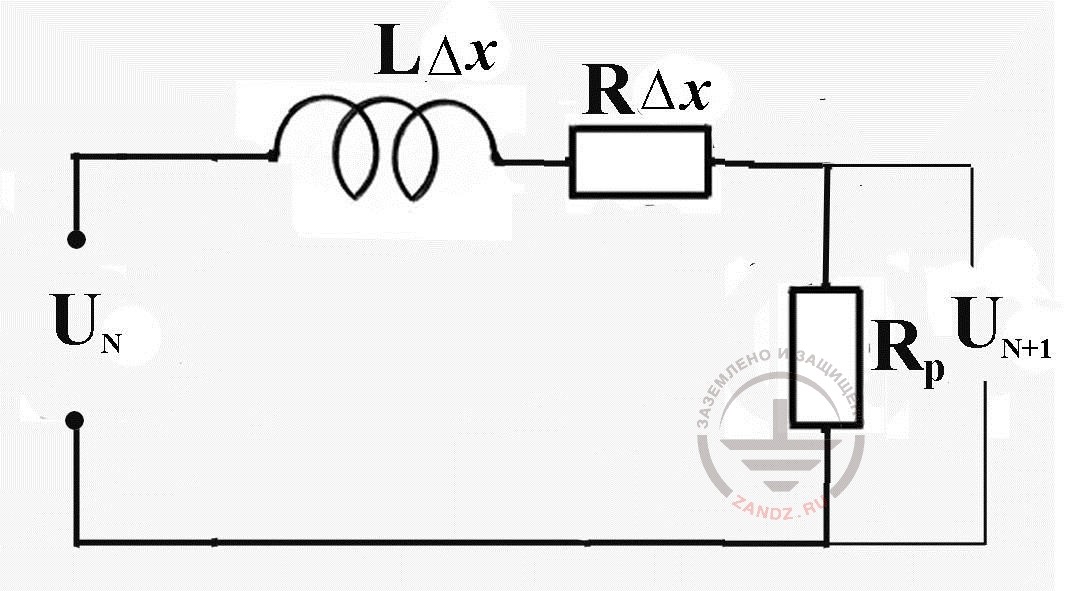 Fig. 2. The substitution scheme for the calculation of voltage of the last scheme node and current in the ground electrode system of the substation RP