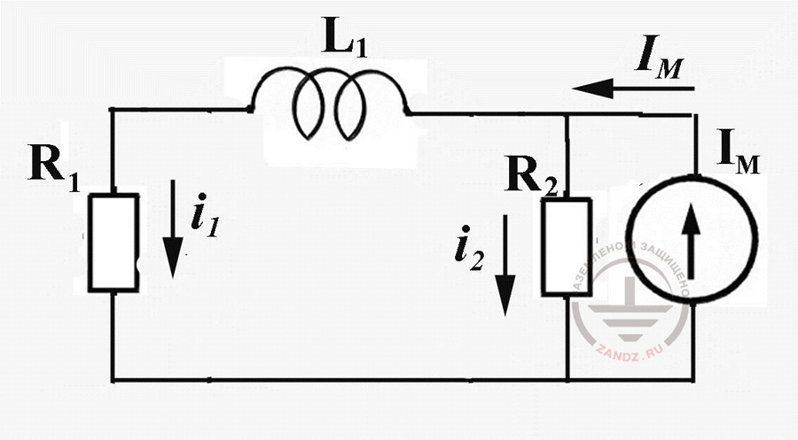 Fig. 8. Susbstitution scheme for the estimation of lightning current share in the ground electrode system of the object and overhead power transmission line feeding it