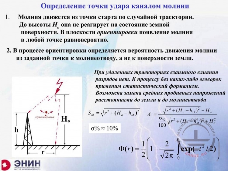 Determination of the strike point by the lightning channel. Part 1