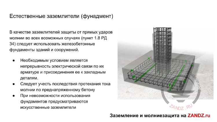 Естественные заземлители (фундамент)