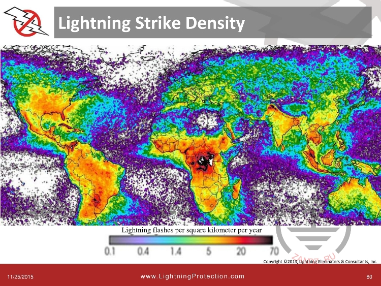 Карта плотности ударов молнии
