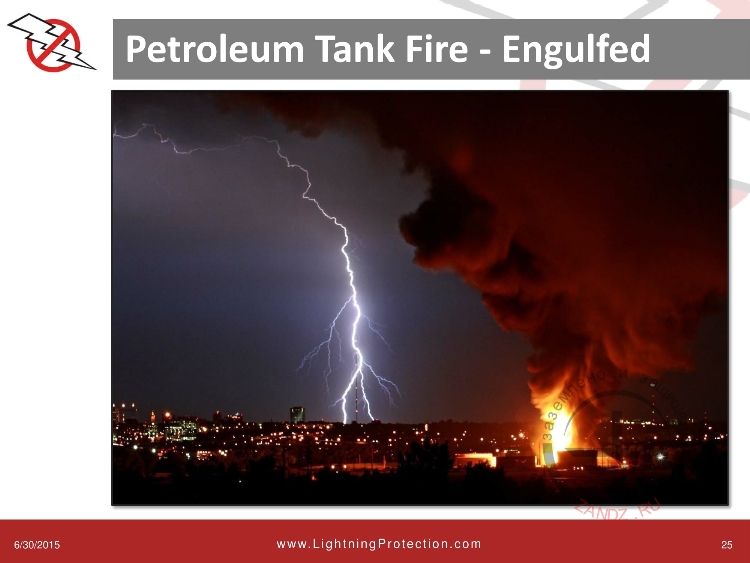 Охваченная огнём нефтяная цистерна