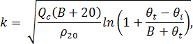 где Qс — объемная теплоемкость материала проводника, Дж/(°С⋅мм3) В — величина, обратная температурному коэффициенту сопротивления при 0°С для проводника, °С;