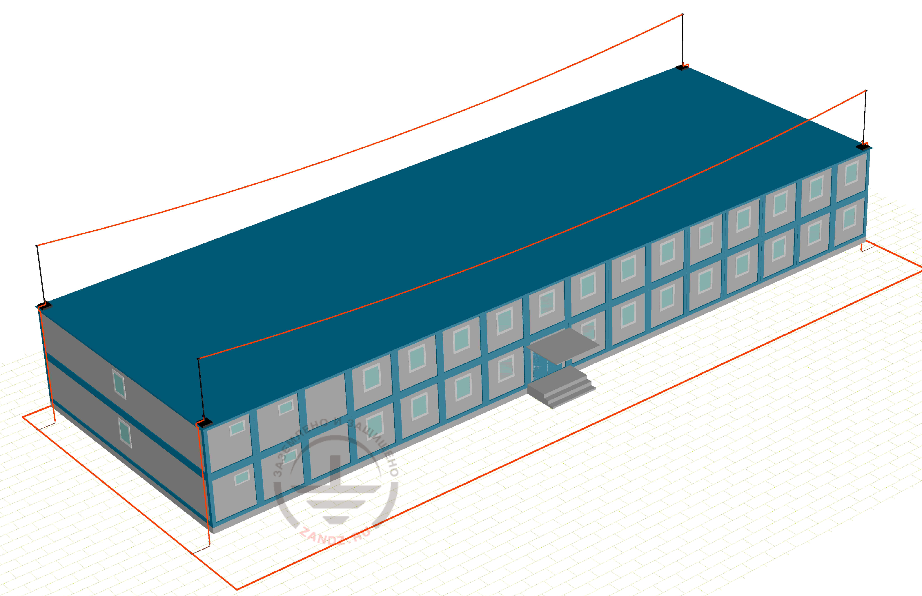 Проект молниезащиты и заземления быстровозводимых модульных зданий (блок-контейнеров), вид 1.