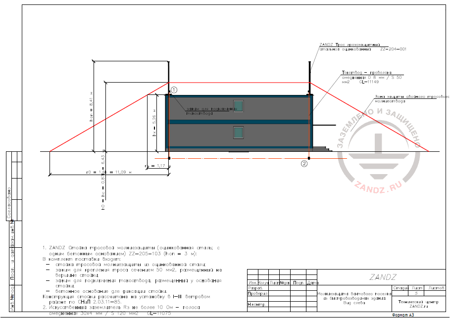 Проект молниезащиты и заземления быстровозводимых модульных зданий (блок-контейнеров), вид 2.