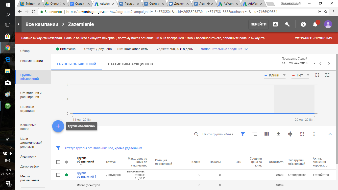 Пункт меню «Группы объявлений»