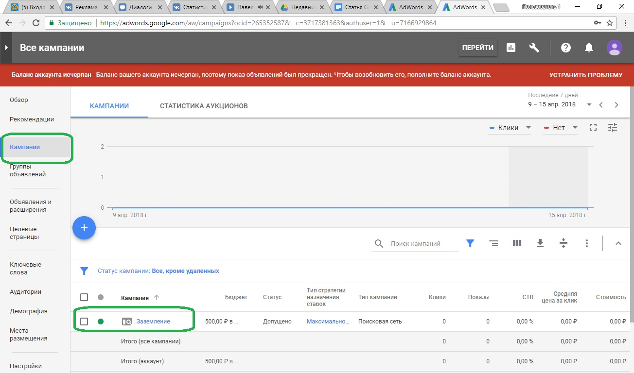 Настройка рекламной кампании