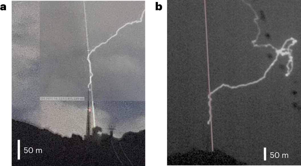 Fig. 2: Snapshots of the lightning event of 24 July 2021 (L2) recorded in the presence of the laser.
