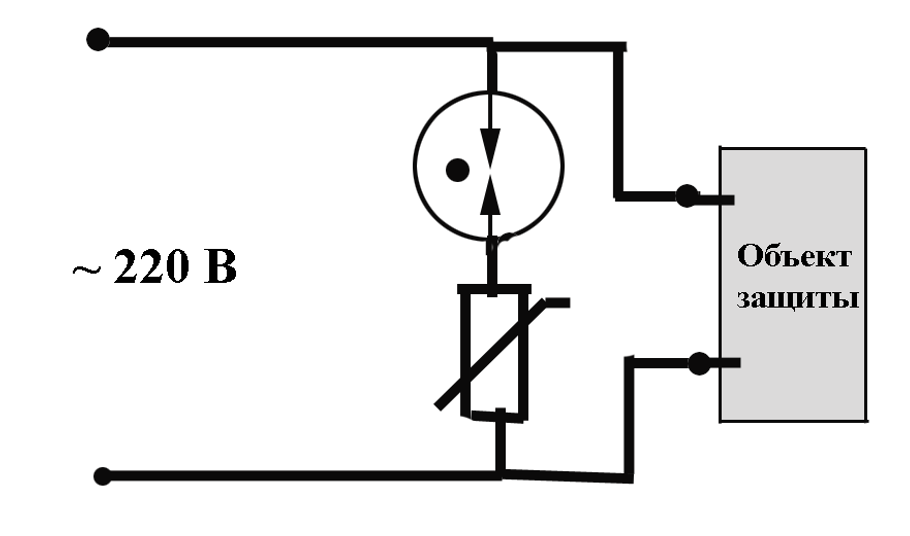 Рис. 4 Схема УЗИП с включением варистора через газонаполненный разрядник