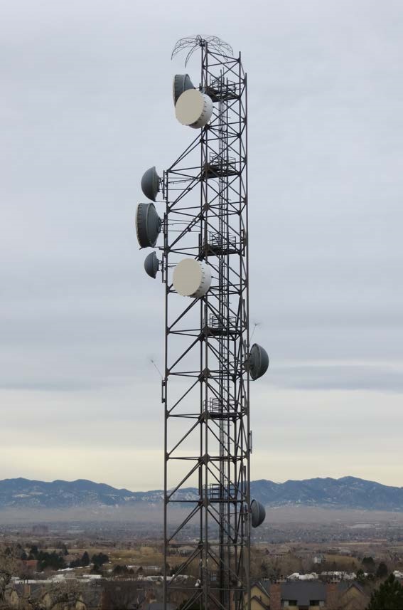 Telecommunication towers. Photo of corona discharge on the tower 2
