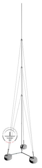 Lightning rod-mast on three concrete bases, three-stage rope support