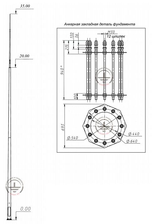 Vertical lightning receiver mast ZANDZ