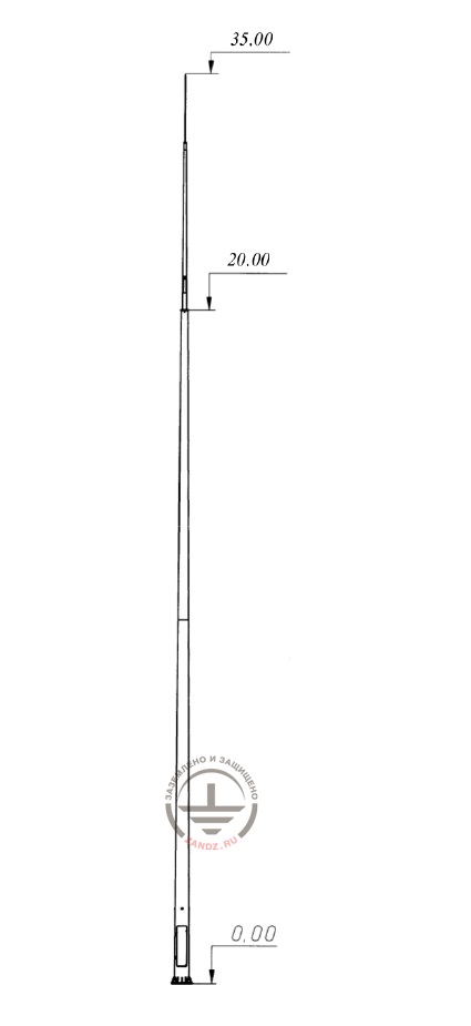 Strengthened vertical lightning rod, 35 meters high