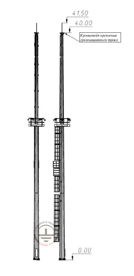 40 meters rope lightning protection support with the service platform