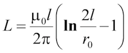 Индуктивность коммуникации длины l и радиуса r0
