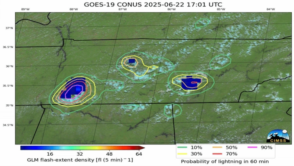 Прогноз вероятности молний с помощью системы LightningCast 