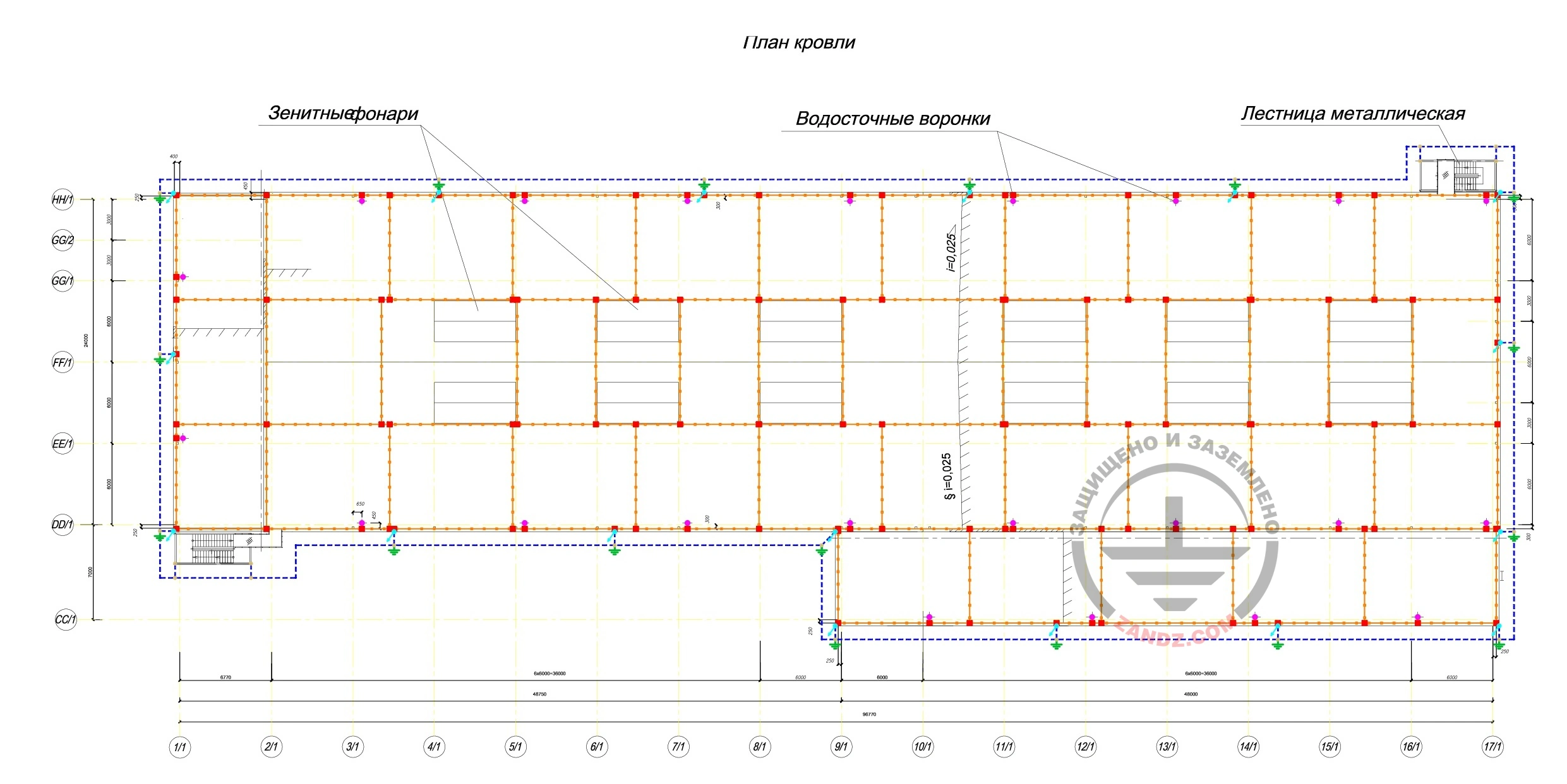 Схема молниезащиты для цеха литья и обработки (схема в полном размере доступна по ссылке)