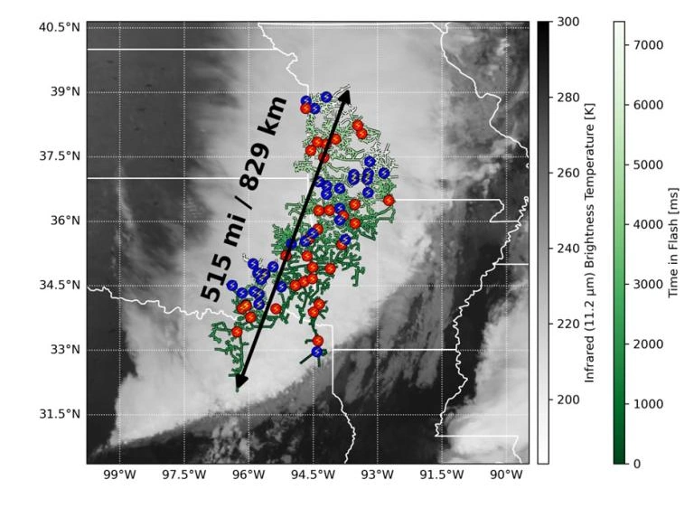 Новый мировой рекорд: молния-«мегавспышка» длиной 829 км!