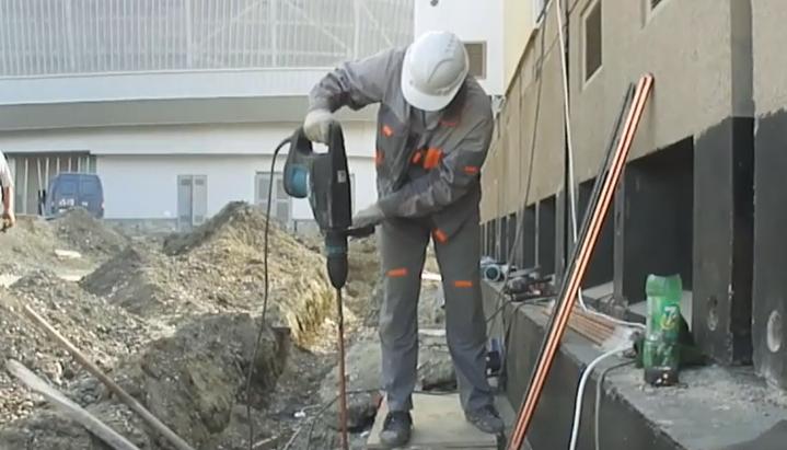 Installation of GALMAR ground rods with a jackhammer for substations for the Olympic Games 2014 in Sochi