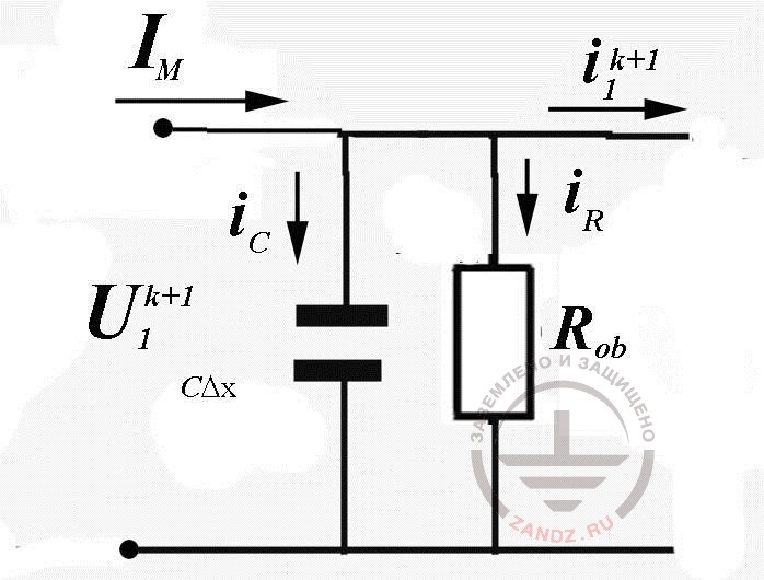 Пример схемы замещения для расчета токов при ударе молнии в здание