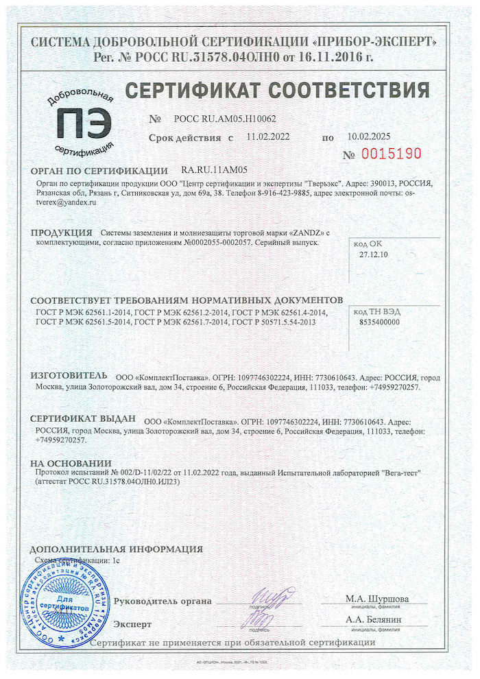 Updated Certificate of Conformance for ZANDZ Products
